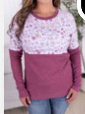 Michelle Mae Mauve Floral Panel Long-Sleeve Top